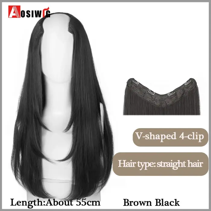Extension de Cheveux Synthétiques Longs et Lisses en Forme de V