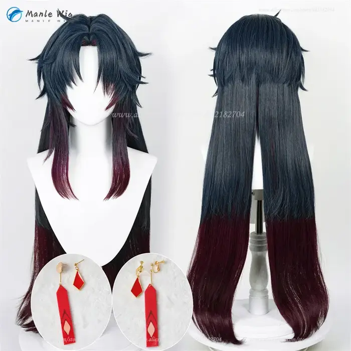 WigsCosplay-Perruque de Cosplay à Lame de 100cm, Postiche de Cheveux Synthétiques, Dégradé Bleu Foncé, Rouge Foncé, Degré de Chaleur, ix, Anime
