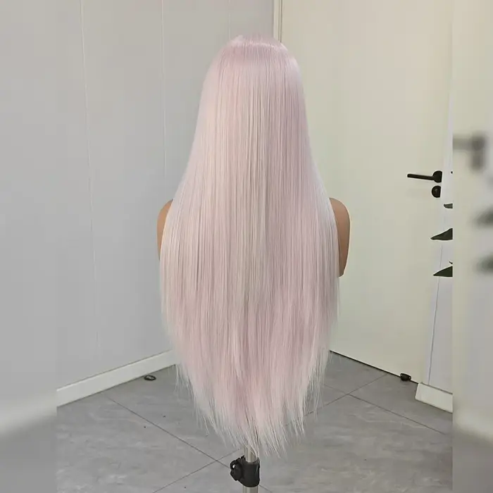 Perruque synthétique droite gris rose pour femme