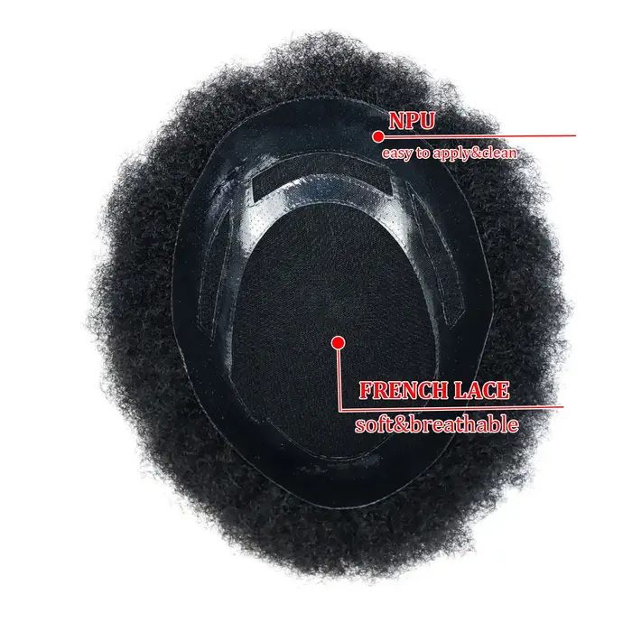 Perruque Afro Kinky Curly Full Lace pour Homme, Toupet en Cheveux Humains, Lace PU Around, Perruque 