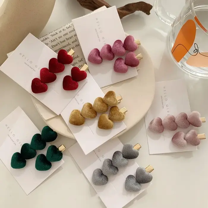Mode velours amour pince à cheveux ins doux frange