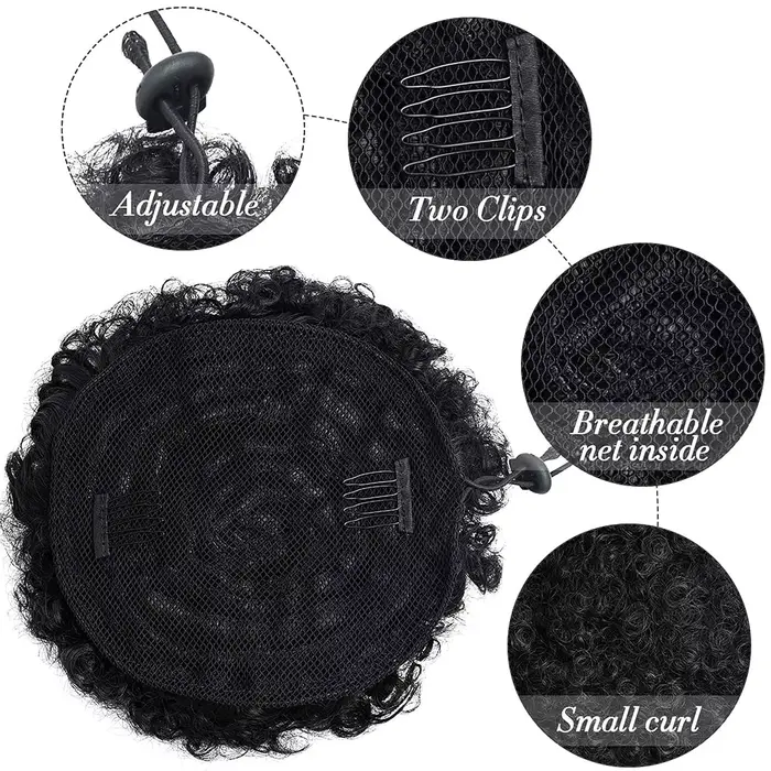 Grande queue de cheval synthétique Afro avec cordon de serrage, Extensions capillaires courtes crépu
