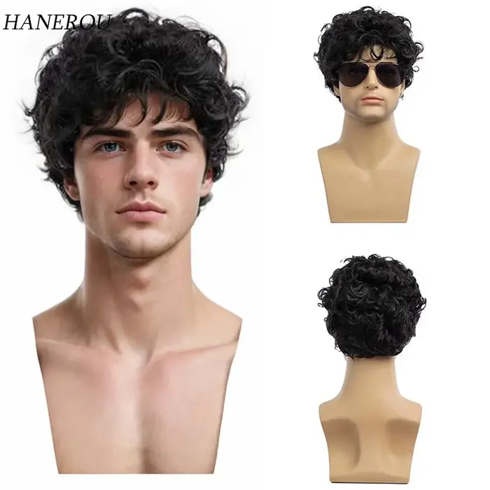 Perruque synthétique noire pour hommes