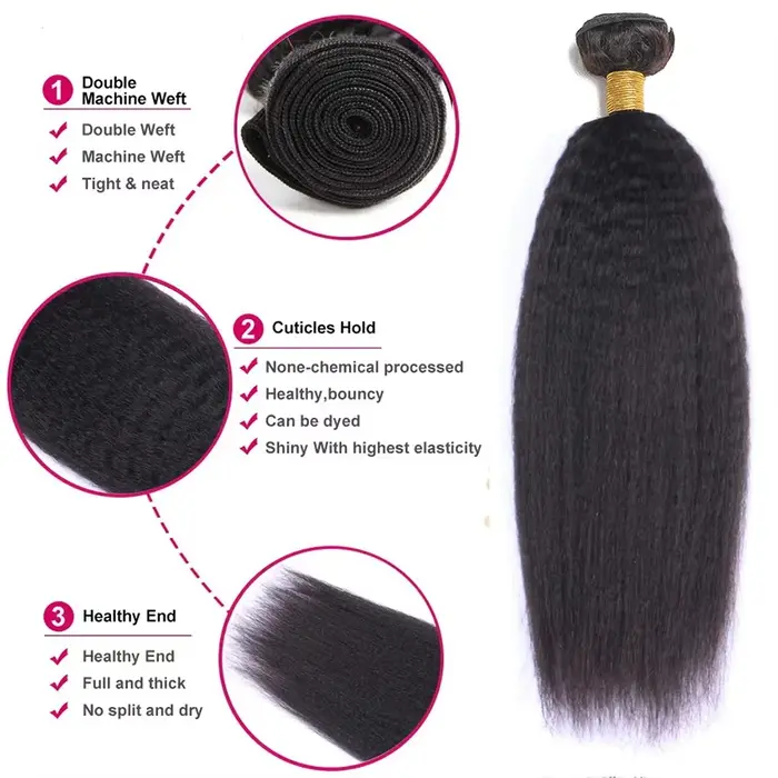 Extensions de cheveux humains vierges bruts péruviens, lisses et crépus, tissage à coudre, 3 à 4 paq