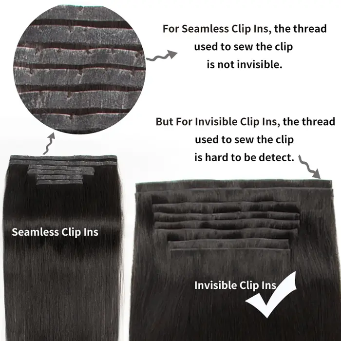 Extensions de cheveux humains invisibles à clipser en PU