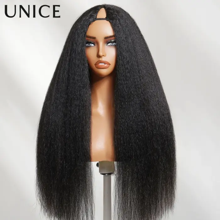UNice InvisiBlend ™ Perruque Kinky Straight V Part avec cordon de serrage