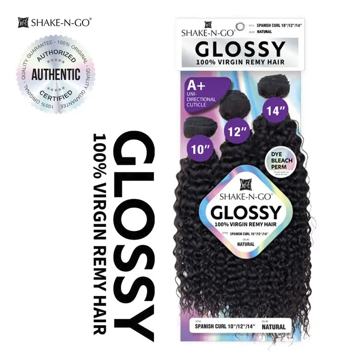 Shake-N-Go Tissage de cheveux vierges Remy brillants 3 paquets Curl espagnol – Doux, brillant, aspec