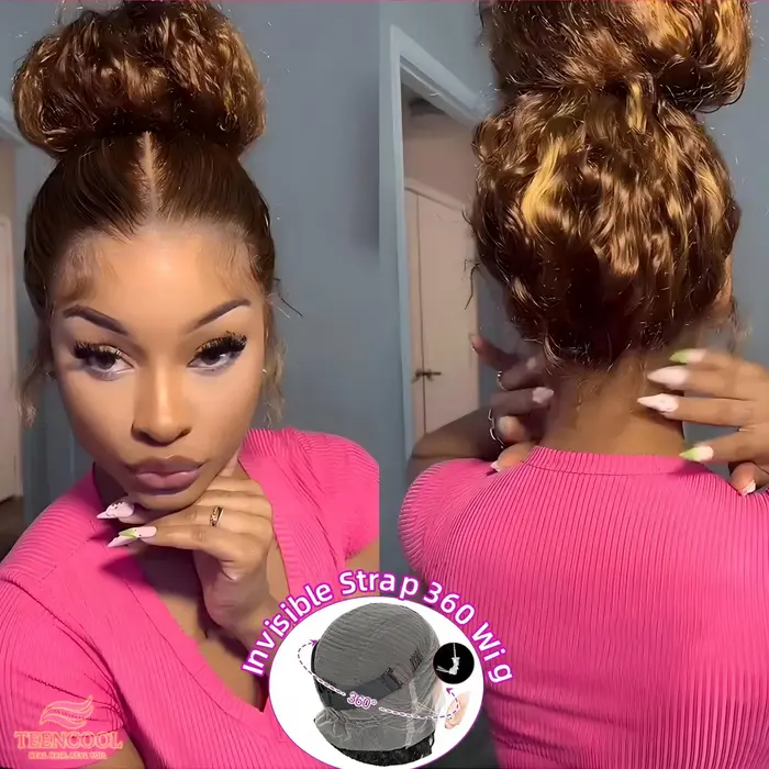 Invisi sangle mettre en évidence Ombre 360 Full Hd dentelle frontale perruque 200 densité 427 miel b