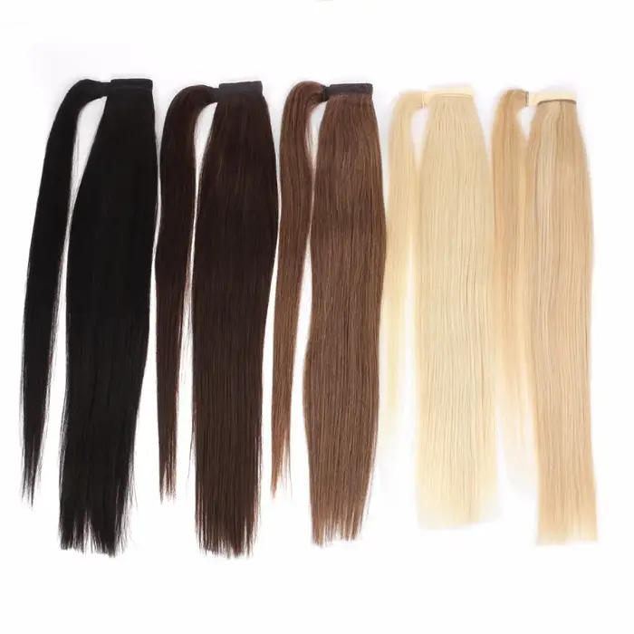 BHF 100% cheveux humains queue de cheval brésilienne Remy queue de cheval envelopper autour de la perruque de prêle 120g postiches queues droites naturelles