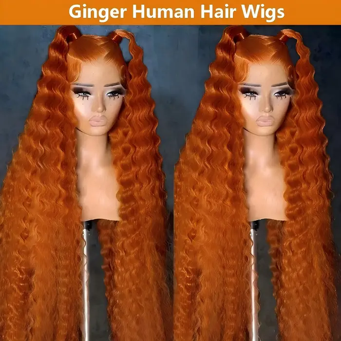 Perruque de cheveux humains au gingembre 250 densité 13X6 Hd perruque frontale en dentelle vague pro