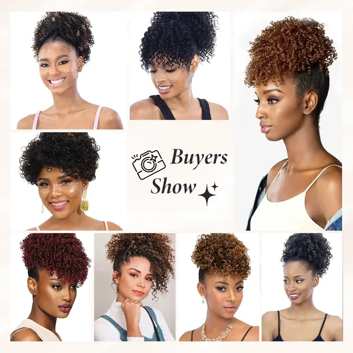 Afro bouffée cordon queue de cheval courte crépus bouclés Extensions de cheveux synthétique Chignon postiches Updo cheveux Chignon avec deux Clips