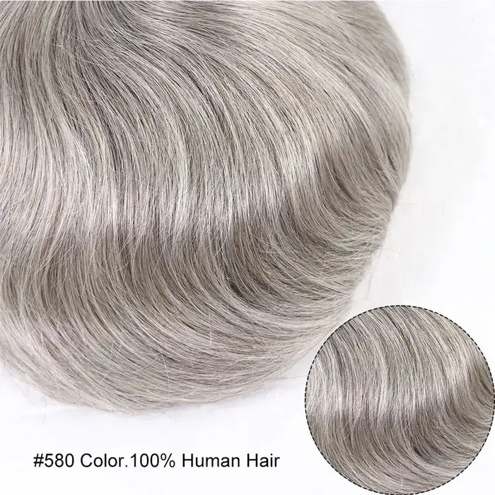 # 580 toupet de cheveux humains pour hommes argent gris postiche