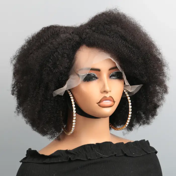 Perruque Bob Lace Front Wig naturelle crépue bouclée-Afro, 13x4x2, naissance des cheveux naturelle, 