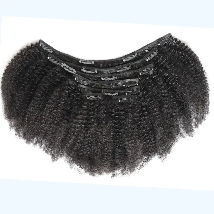 KPLYGDG réel 4C Afro crépus bouclés Extensions de cheveux humains Clips en naturel noir vierge Remy pince dans