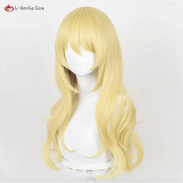 Miyazono Kaori Cosplay perruque 57 cm/65 cm de Long doré bouclés perruques résistant à la chaleur cheveux synthétiques Anime Cosplay Costumes perruque pour les femmes