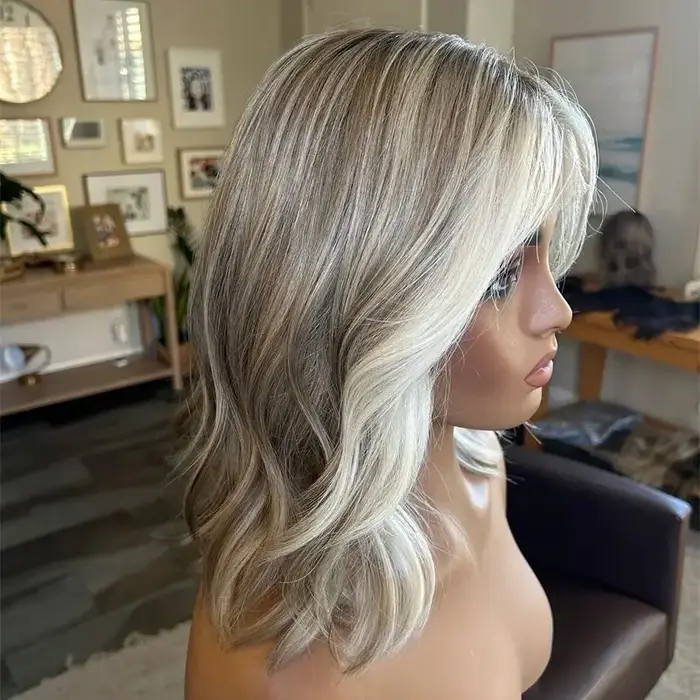 Perruque synthétique 13x4 résistante à la chaleur, ombrée gris cendré blond, avec dentelle HD, effet