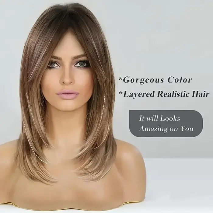 Perruque longue et lisse marron pour femme