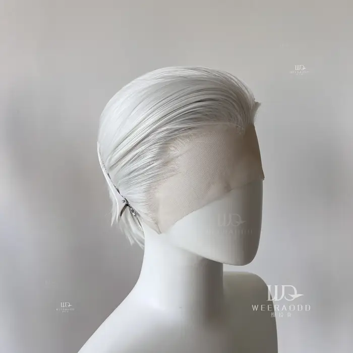 Perruque Lace Front Wig synthétique courte blanche, 8 pouces, 13x4, Blonde argentée, en Fiber résist