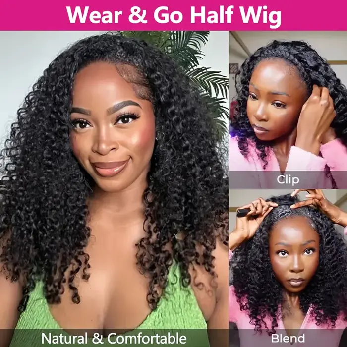 Demi-perruque 3 en 1, cheveux humains, Deep Wave, densité 220, prêt à porter, demi-perruque 3 en 1 a