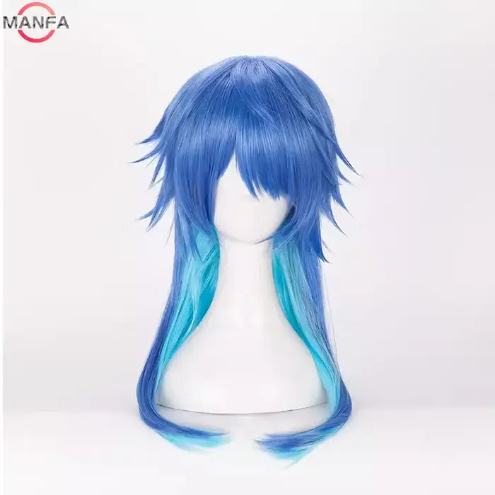 Dramatical Murder DMMD Seragaki Aoba Cosplay Perruque, Cheveux Synthétiques, Bonnet, Bleu Dégradé, D