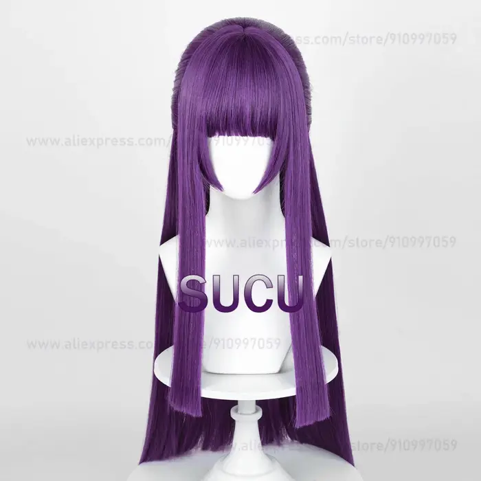 Perruque de Cosplay Anime Fern, cheveux lisses violets de 80cm, perruques synthétiques résistantes à