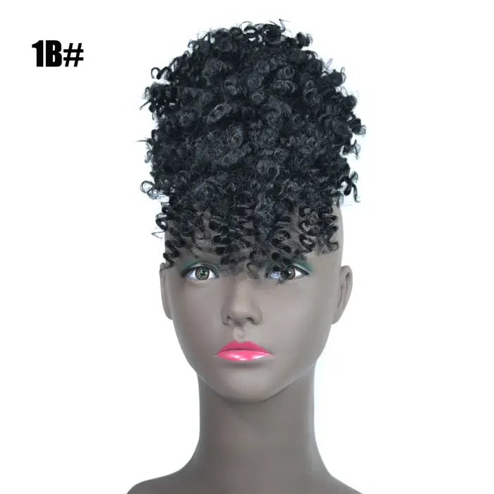 Extensions de chignon afro synthétique, queue de cheval à cordon avec frange, courte, bouclée crépue
