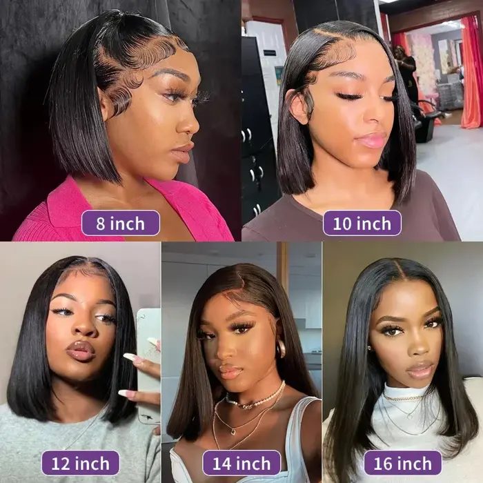 Perruque Bob Lace Front Wig 13x4, cheveux courts et lisses, 4x4, Transparent, densité 200%, 100% che
