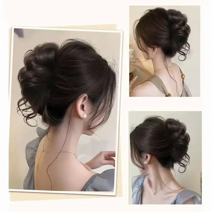 Postiche synthétique queue de cheval chignon volumineux paresseux-faux cheveux courts bouclés avec extrémités