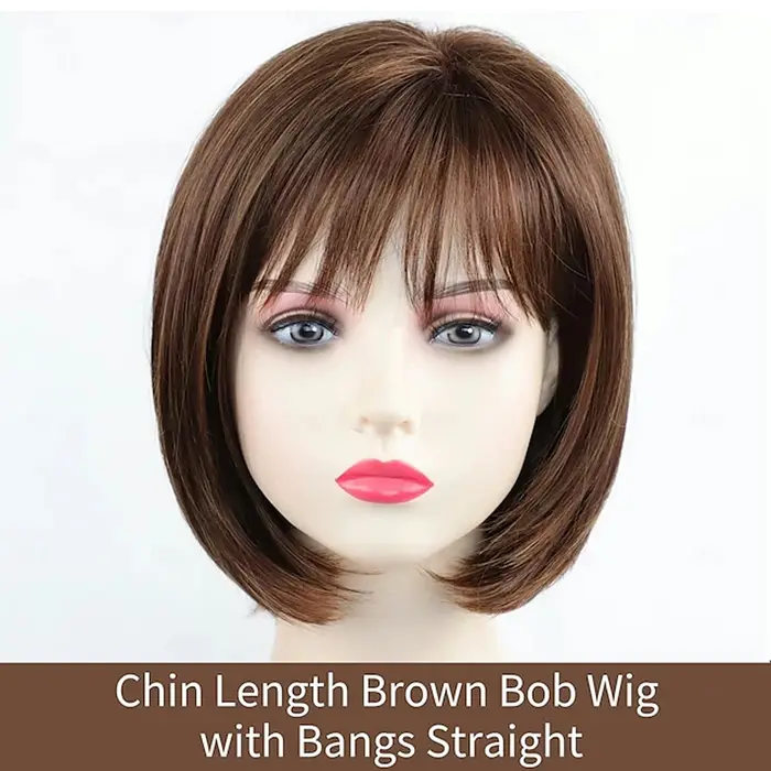 HAIRJOY – perruque Bob synthétique courte brune avec frange pour femmes