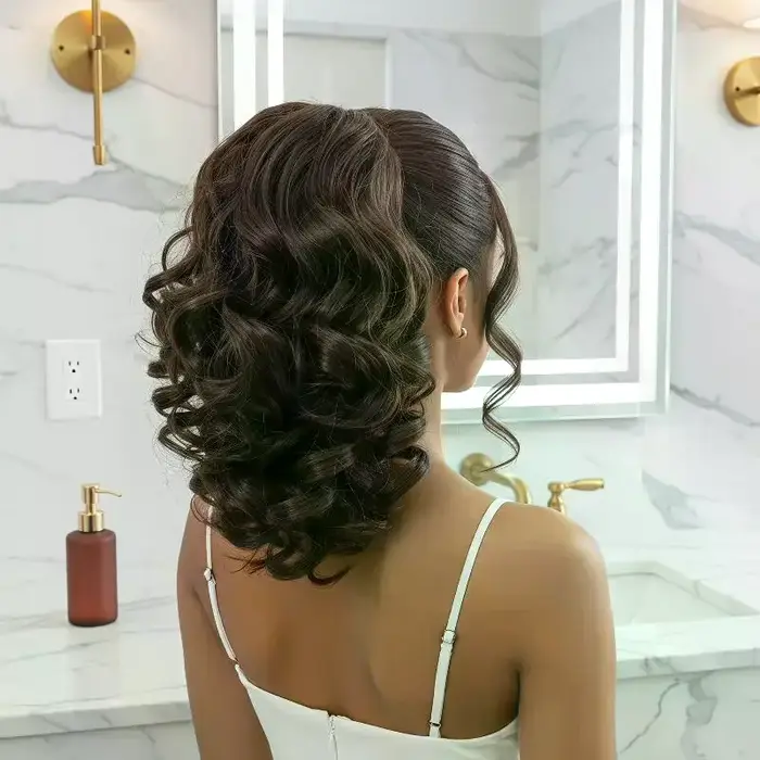 Extensions de queue de cheval synthétiques courtes et bouclées avec cordon de serrage, extensions de cheveux à clipser, chignon élégant pour usage quotidien, accessoires pour cheveux