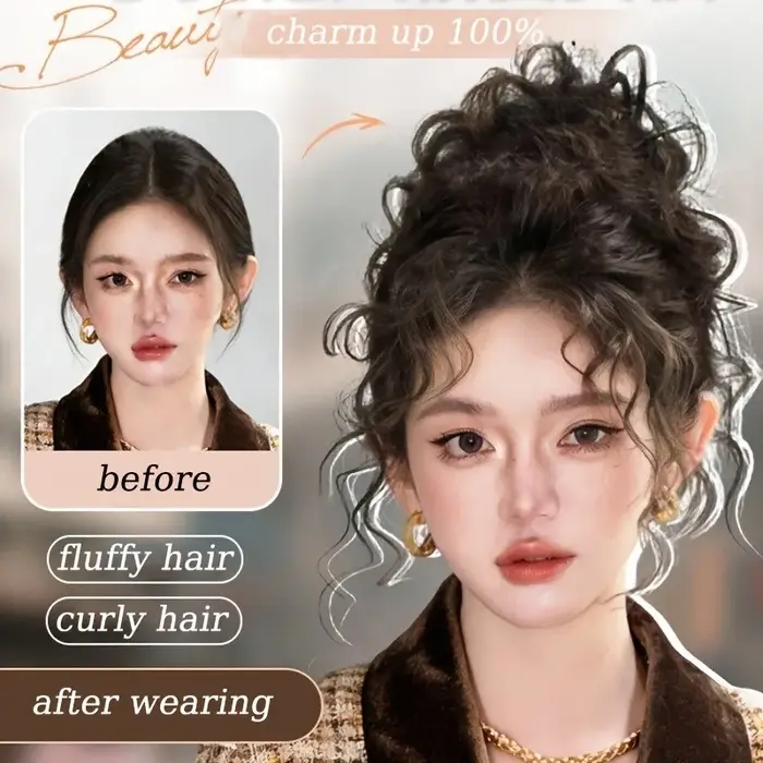 Chignon bouclé désordonné en fibre synthétique