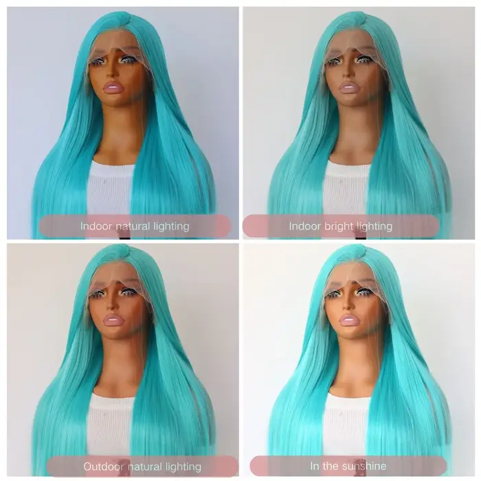 Perruque Lace Front Wig synthétique de couleur bleu menthe
