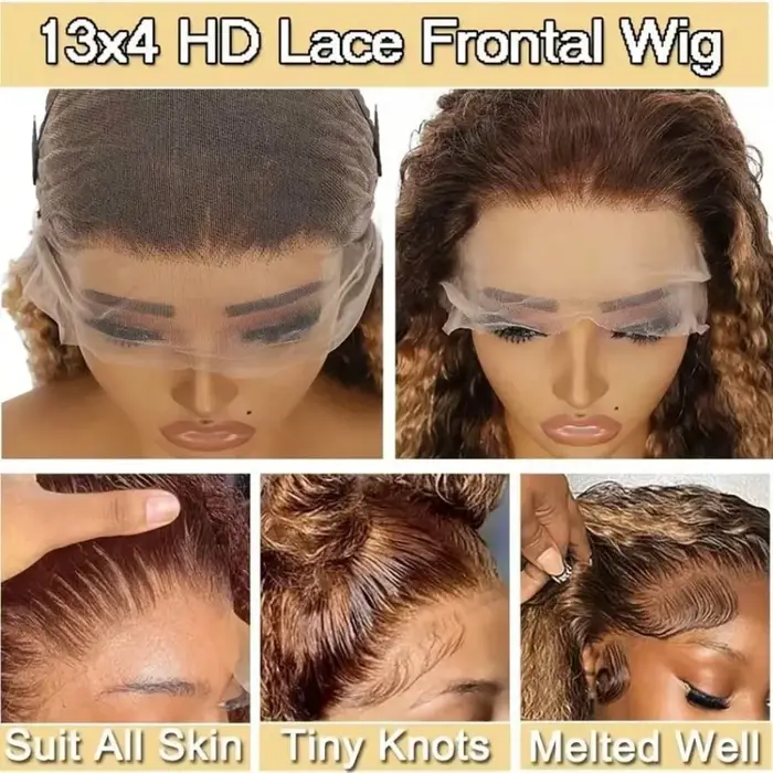 Perruque Lace Frontale 30 Pouces Cheveux Humains Bouclés Ombrés avec Mèches