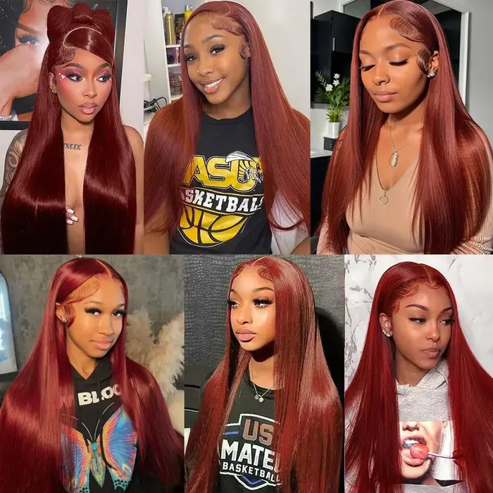Perruque Lace Front Brésilienne Naturelle Cheveux Lisses, Brun Rousse, 13x4, 13x6, HD, 5x5, Pre-Pluc