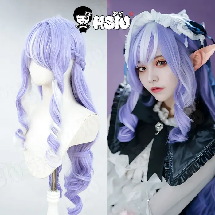 Vivian Cospaly perruque HSIU 90CM violet clair mélangé blanc cheveux longs