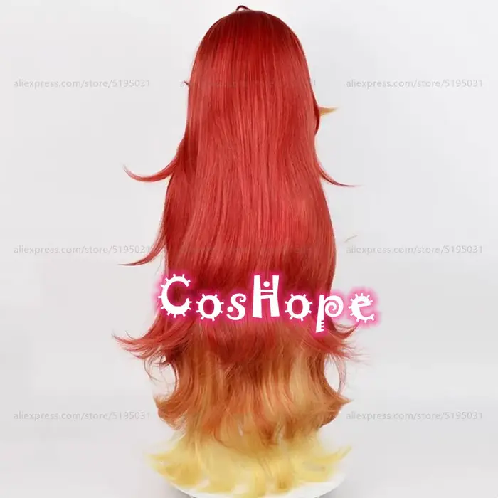 Pyro Archon Mavuika Cosplay perruque 100 cm longue vague bouclée