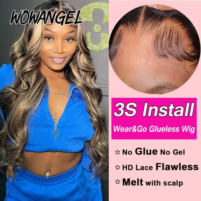 Wow Angel-Perruques Body Wave en surbrillance, Perruque à fermeture en dentelle HD, Blond miel, Perr