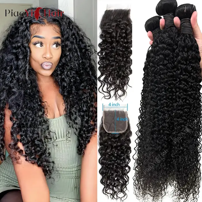 Paquets de cheveux humains bouclés birmans 12A avec fermeture paquets de cheveux humains 100% bruts 