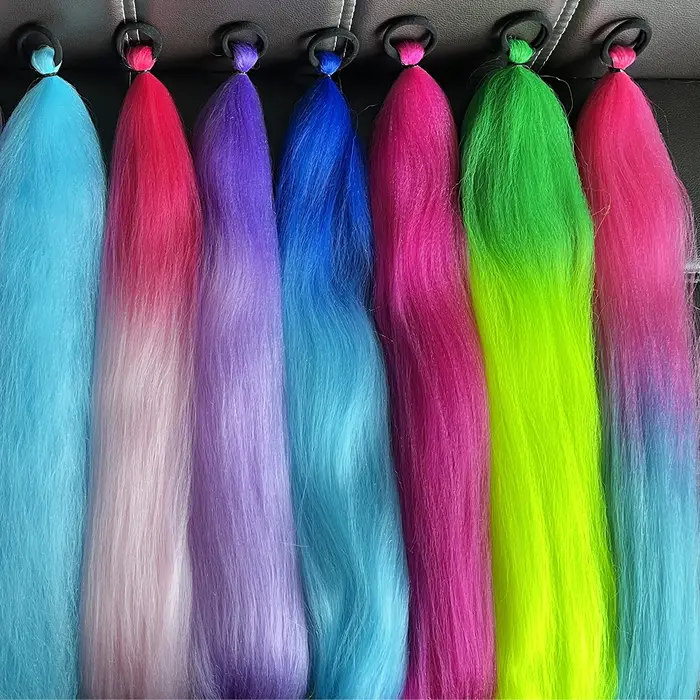 Queue de cheval droite synthétique avec cheveux élastiques, tressage coloré, extensions de cheveux,