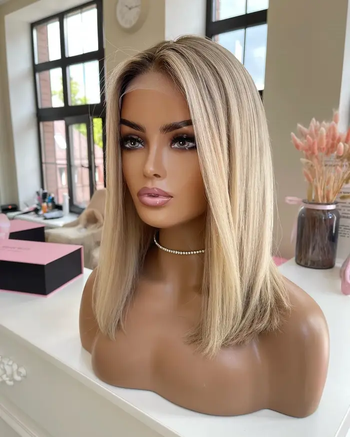 Perruques Lace Front Wig synthétiques blondes ombrées, perruque Bob Lace Wig, Futura Soft, perruque
