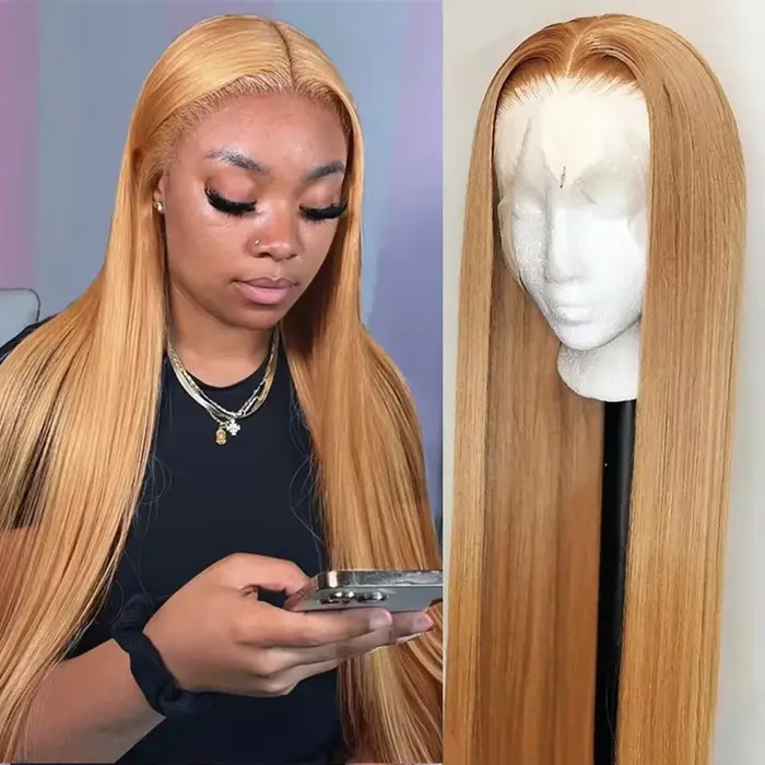 Perruques de cheveux humains lisses blond miel 27
