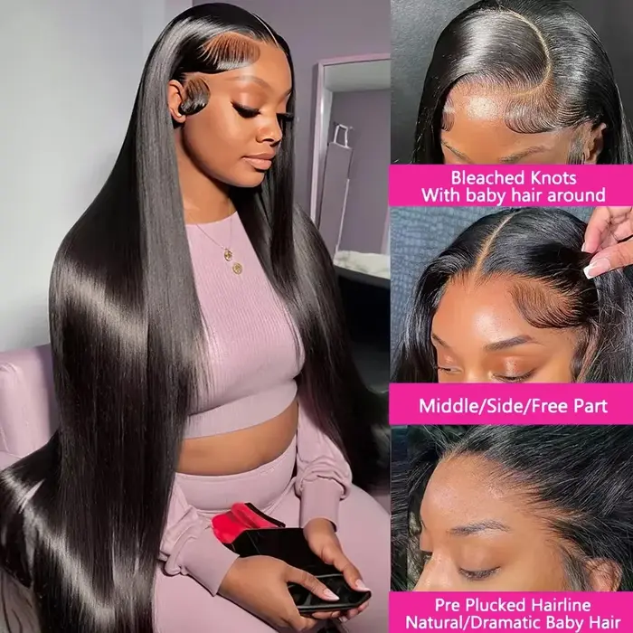 46 pouces 13x6 dentelle avant perruques naturel cheveux humains 220 densité droite HD dentelle avant