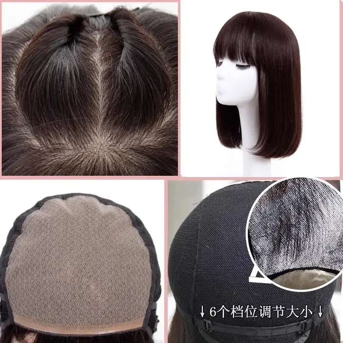Perruque à base de soie nouée à la main avec bordure en PU, cheveux Remy européens, aspect cuir chev