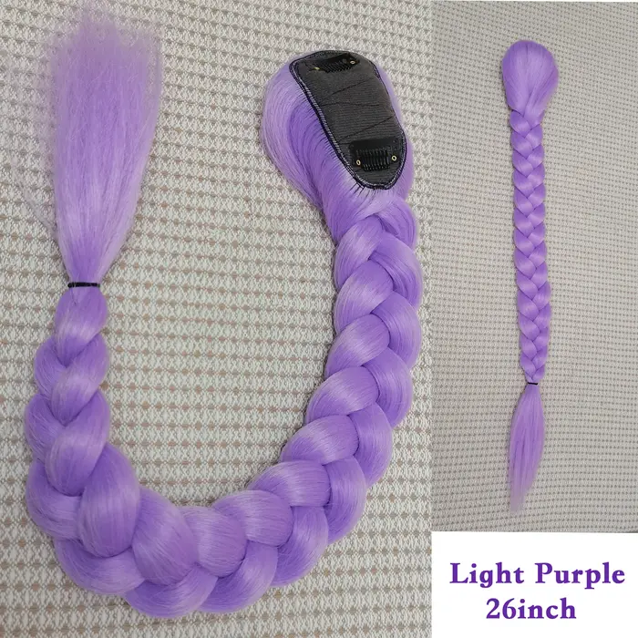 Extensions de cheveux synthétiques tressées violettes pour cosplay, 26 pouces, queue de cheval facil