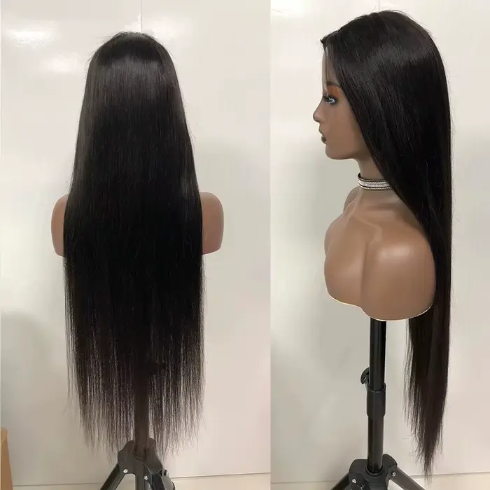 Perruque brésilienne sans colle à clipser, cheveux humains raides, densité 220, coupe en V, 16-36 po