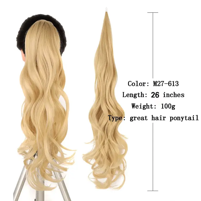 Extensions de queue de cheval synthétique pour femmes, fausse queue de cheval blonde, postiches, 26 