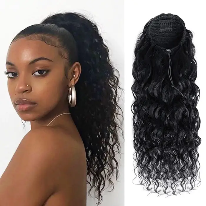 Queue de cheval à cordon de serrage Deep Wave, extensions de cheveux 100% naturels, 100g, cheveux br