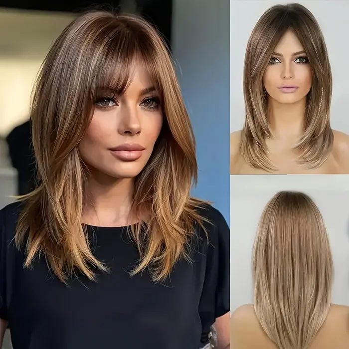 Perruque longue et lisse marron pour femme