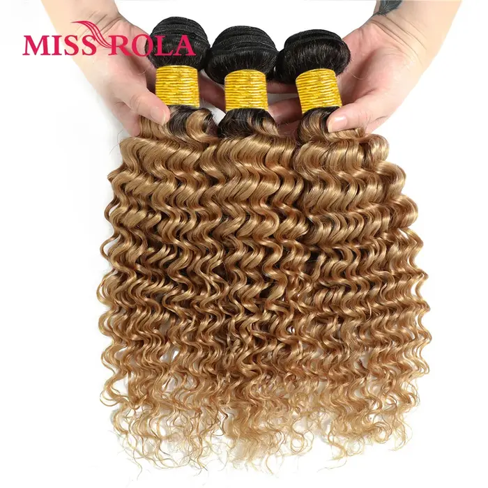 Miss Rola – tissage en lot malaisien naturel Remy, Deep Wave, avec Lace Closure 4x4, couleur blond 9