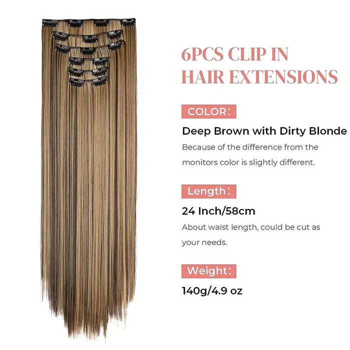 Extensions de cheveux synthétiques noirs 24 "/60cm 140g 6 pièces/ensemble femmes longue ligne droite pleine tête pince 16 Clips Ombre fibre résistante à la chaleur
